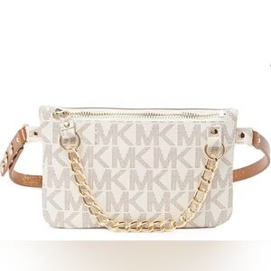 Michael Kors Vanilla Logo Crossbody Belt Bag with Gold Chain Size: Medium